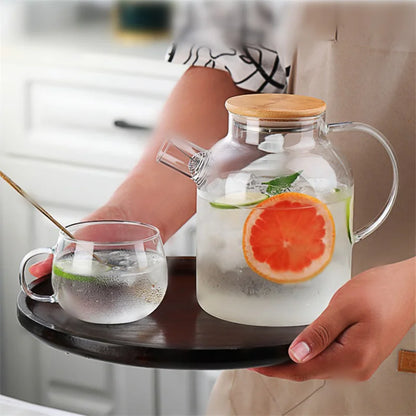1/1.8L Transparent Glass Teapot with Bamboo Lid Heat-Resistant Glass Pitcher Thickened Glass Flower Tea pot Puer Kettle Office