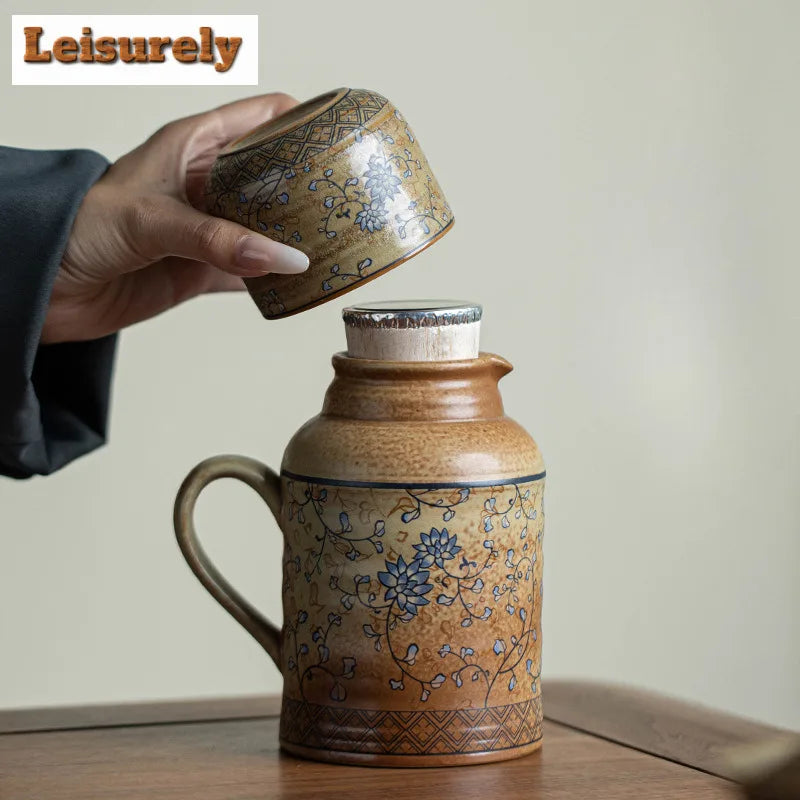 580ML Large Capacity Ceramic Stewed Teapot Tea Brewing Insulated Single Pot Pottery Kettle For Office Outdoor Use Kung Fu Teaset