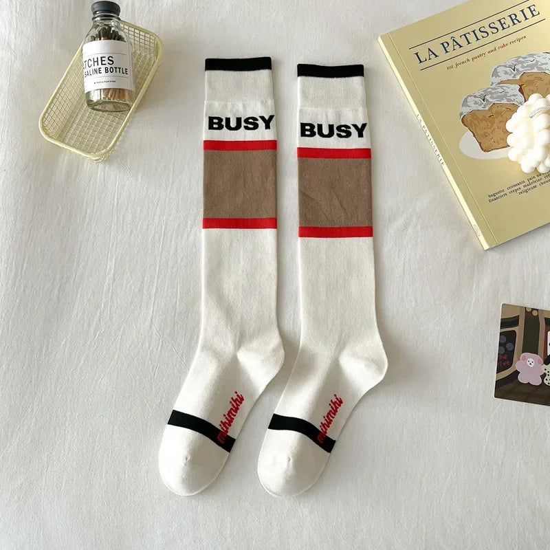 Socks Women's High Tube Calf Knee-length Socks Retro Illustration Art Abstract Street Autumn and Winter Cotton Socks High Sock
