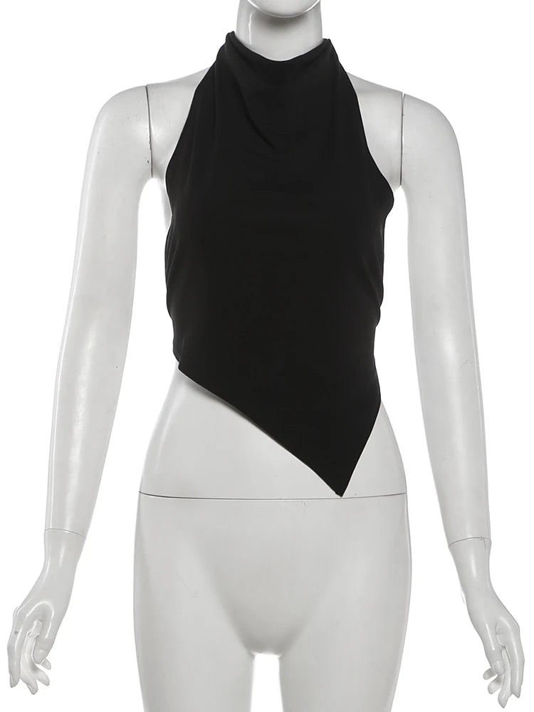 Nibber Irregular Hem Tank Top Women Trend Sexy Backless Halter Bandages Sleeveless Classic Fashion Hottie Street Wild Party Vest