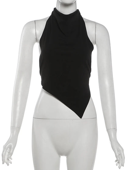 Nibber Irregular Hem Tank Top Women Trend Sexy Backless Halter Bandages Sleeveless Classic Fashion Hottie Street Wild Party Vest