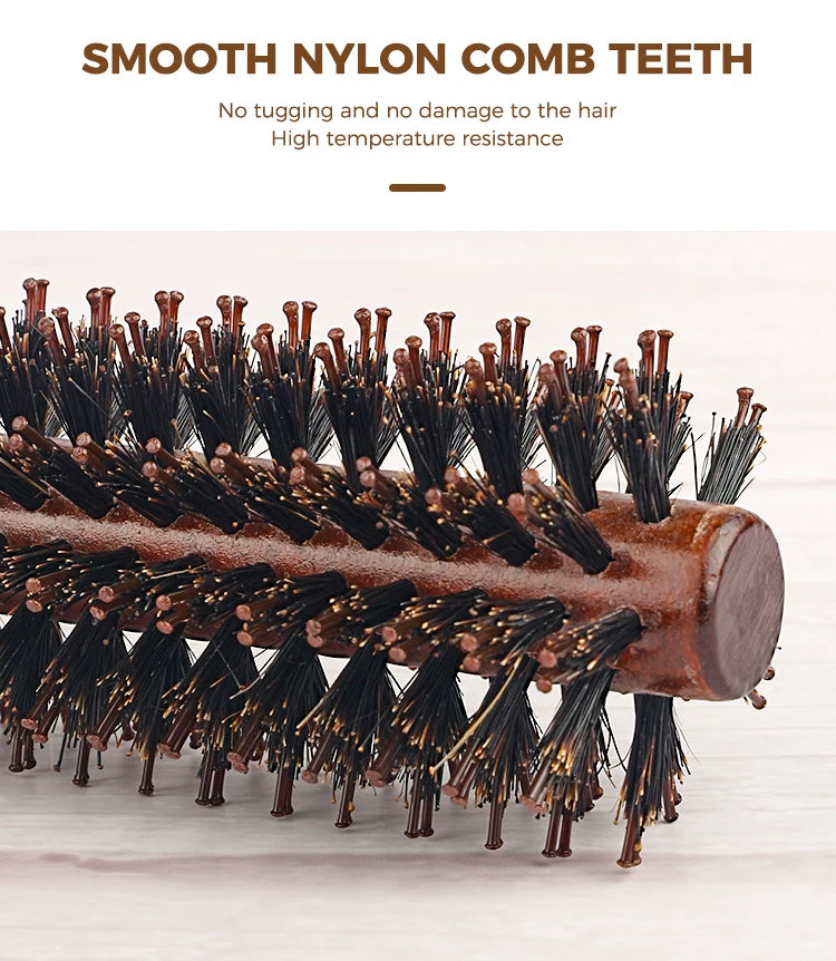 12 Style Wood Handle Round Rolling Brush Straight Twill Hair Comb Boar Bristle Round Barrel Hair Curling Brush Hairdressing Tool