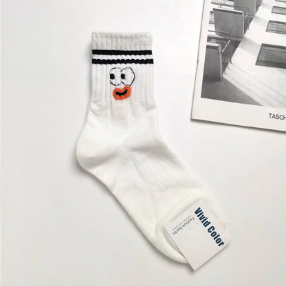 Designer socks Korean Style Cute Cartoon Playful expression Socks Women's Trendy Japanese Pure Cotton Fun Quirky Mid-Calf Socks