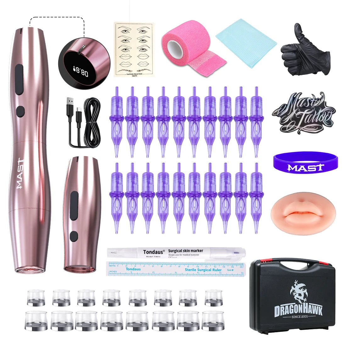 Mast P20 Wireless Tattoo Machine Full Kit 2.5mm Stroke Permanent Makeup Pen 1000mAh Battery 122g Lightweight Design for PMU Work