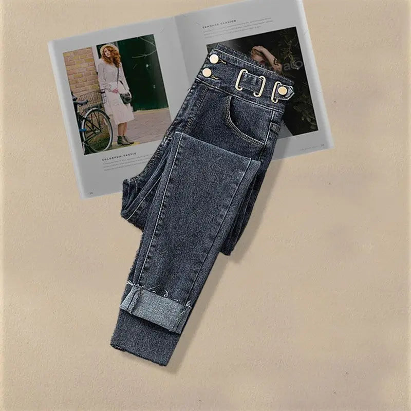 2026 Spring Autumn New Vintage Jeans Matching Set Women's Korean Elegant Fake Two Piece Knit Sweater+High Waist Denim Pants Suit