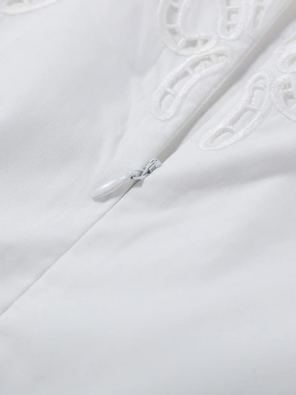 Minimalist White Boat Neck Midi Dress Women Elegant Cap Sleeve A-line Flare Eyelet Embroidery Vestido Wedding  Formal Party Gown