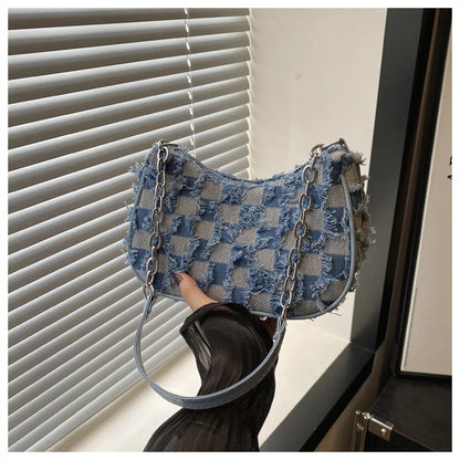 Women's Tote Bag with Star Pattern Blue Distressed Design, Golden-Tone Hardware, Stylish Handbag Shoulder Bag for Everyday Use