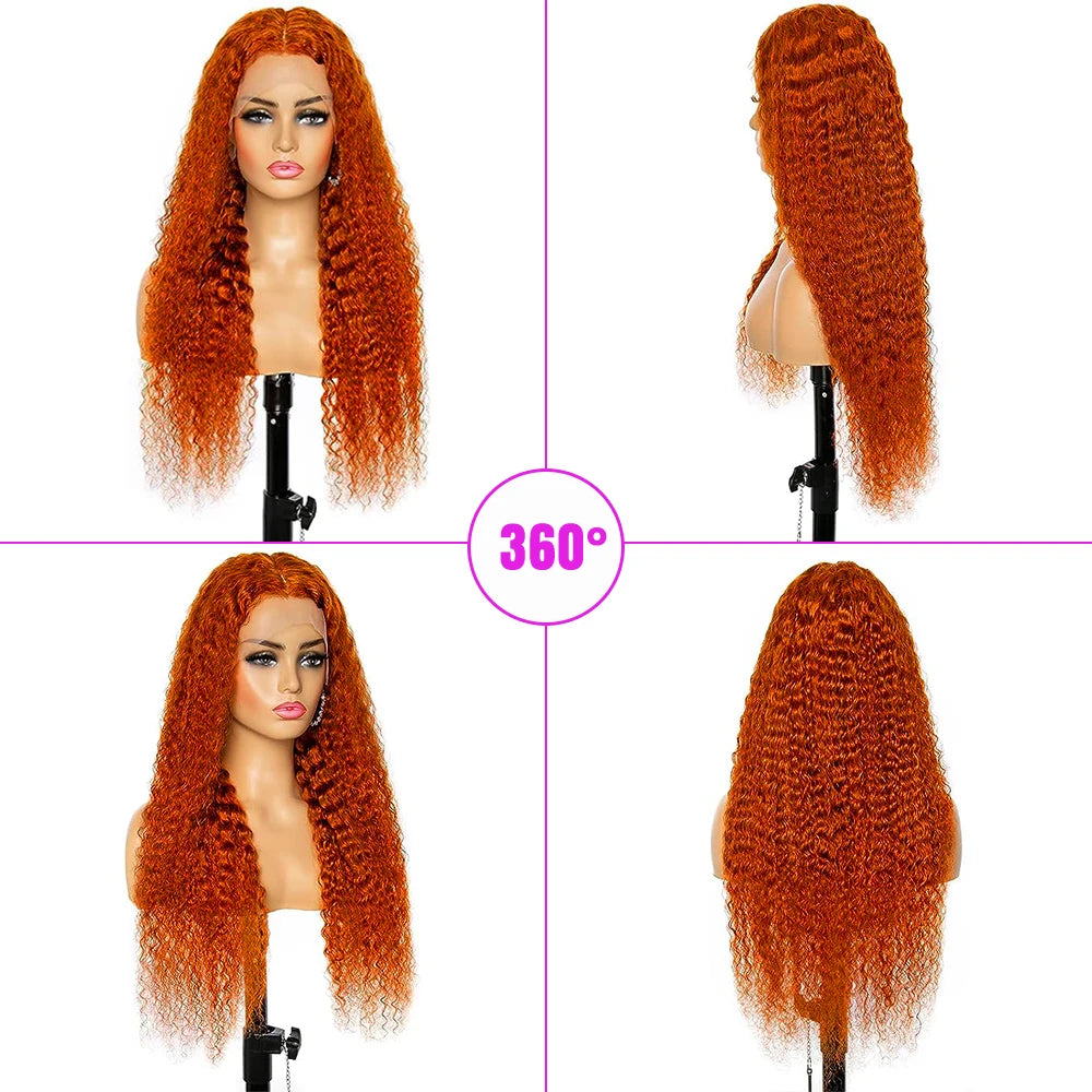 Curly Orange Ginger Lace Front Human Hair Wigs13x4 13x6 Hd Lace Front Human Hair Wig For Women 36inch Deep Wave Frontal Wig