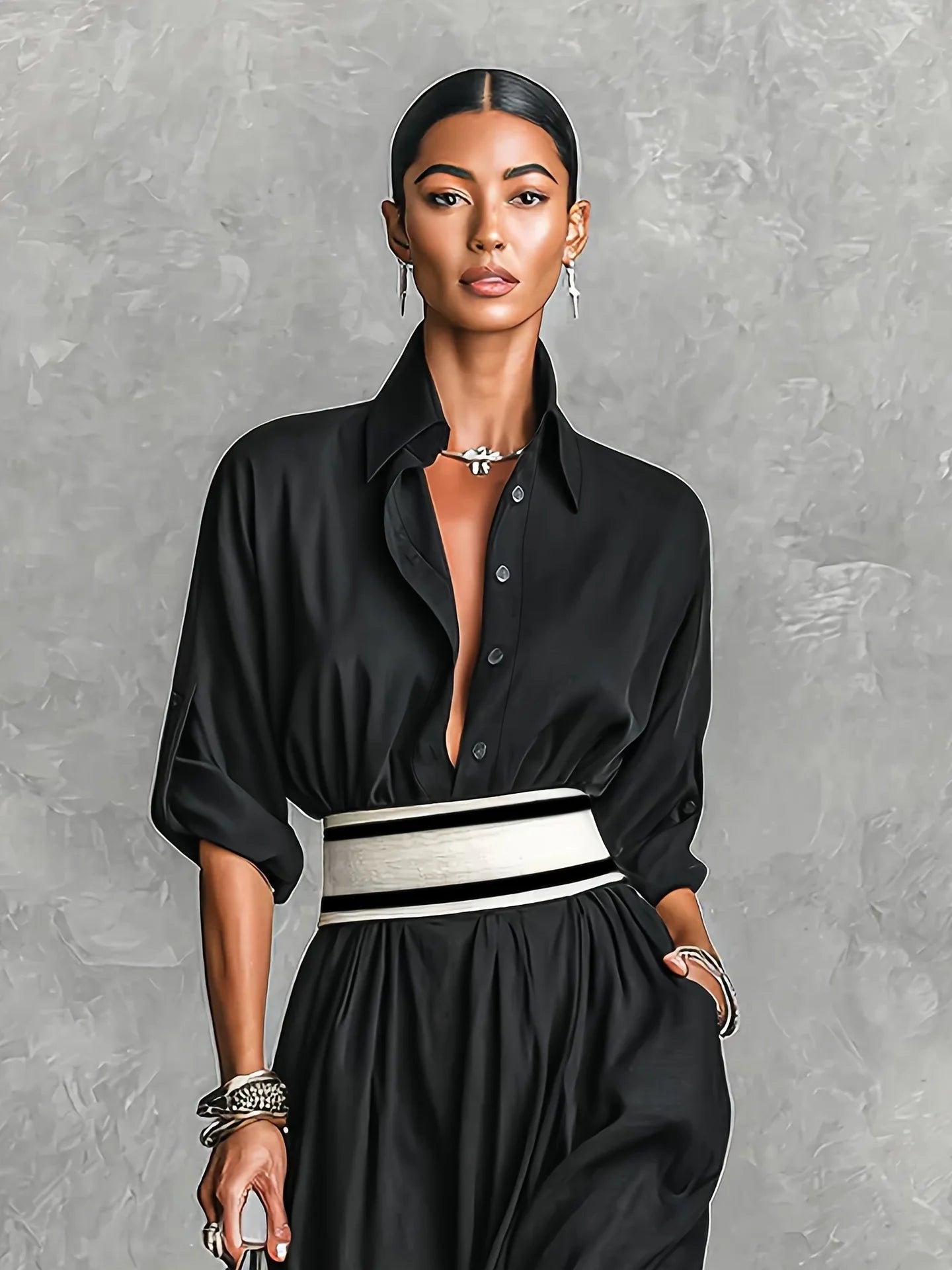New Patchwork Fashion Dress Turn-down Collar 2026 Spring Summer Office Ladies Button Female Women Casual Loose Female Dress S209