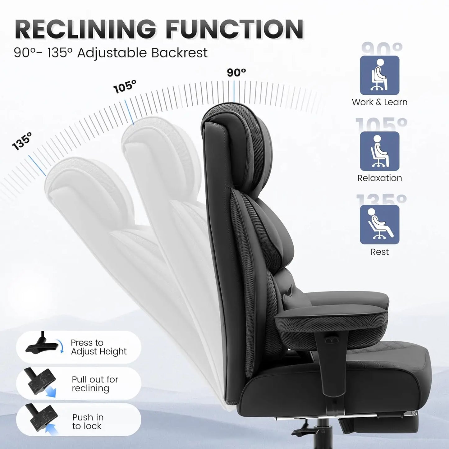 Office Desk Chair, Big and Tall Leather Gaming Chair with Footrest, Wide Ergonomic Comfy Executive High-Back, Customized