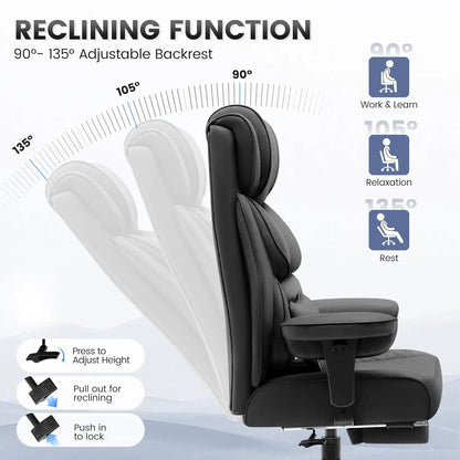 Office Desk Chair, Big and Tall Leather Gaming Chair with Footrest, Wide Ergonomic Comfy Executive High-Back, Customized