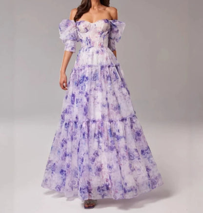 Spring/Summer New Fashion Sexy Off Shoulder Printed Half Sleeves Slim Fit Dress For Women,3 Colors