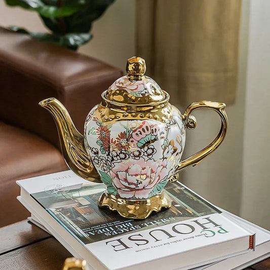 900ML European British Teapot  Porcelain High-Capacity Tea Pot With Filter Luxury Teaware Heat Resistant Kettle Pot Ceramic