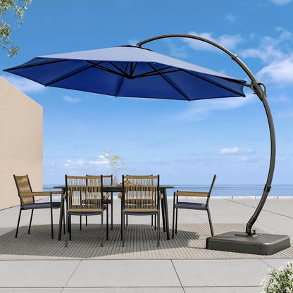 Outdoor Patio Umbrella with Base included, 11 FT Deluxe Curvy Cantilever Umbrella Heavy Duty Offset Hanging, Customized