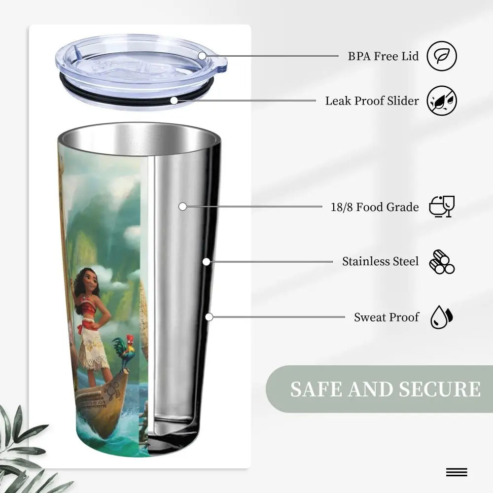 Moana and Pua Cartoon Movie Insulated Tumbler with Straws Stainless Steel Coffee Mugs Double Wall Car Bottle Cups 20oz