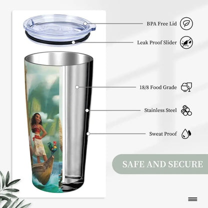 Moana and Pua Cartoon Movie Insulated Tumbler with Straws Stainless Steel Coffee Mugs Double Wall Car Bottle Cups 20oz