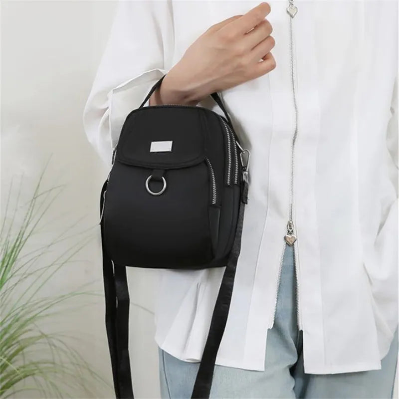 Lightweight Nylon Women's Crossbody Bag, Casual Mini Handbag with Multiple Zip Pouch, Chic Design Shoulder Bag for Everyday Use