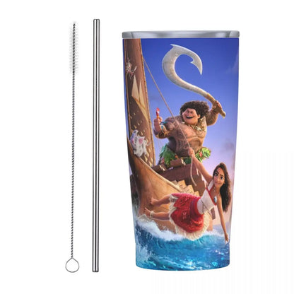 Moana and Pua Cartoon Movie Insulated Tumbler with Straws Stainless Steel Coffee Mugs Double Wall Car Bottle Cups 20oz
