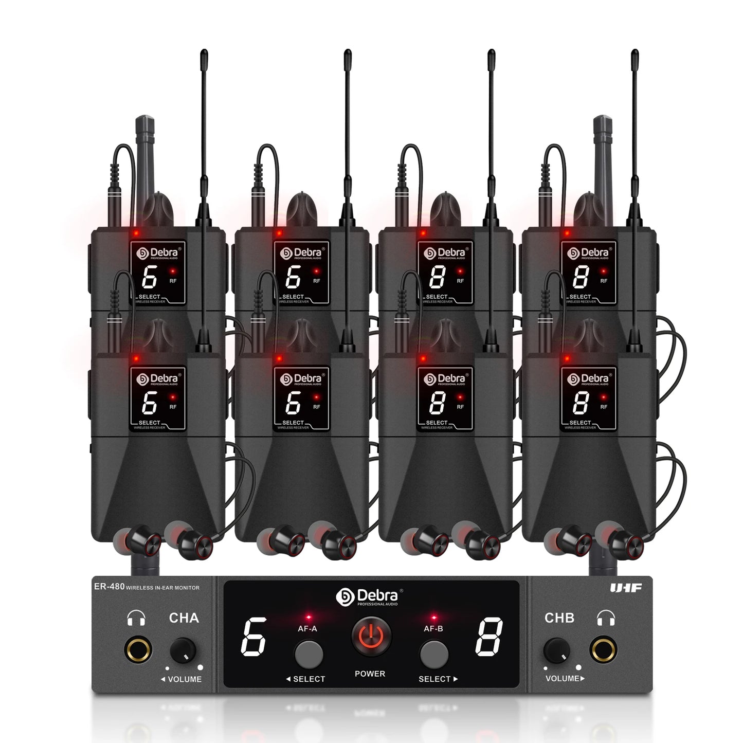 Debra UHF ER-480 Professional Wireless In-Ear Monitor System 50M Range Transmission 16 Frequency Adjustment for Church Stage