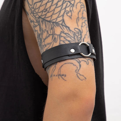 Punk Hip Hop Sexy PU Leather Fashion Men's Armband, Adjustable Bondage Elastic Armband Body Cage Arm Rings Erotic Rave Cosplay