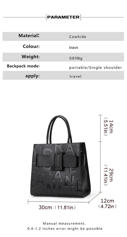 Aidrani women's large capacity handbag with letter print design, made of cowhide material, black