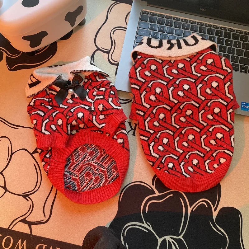 New Pet  Knitted Clothes Dog Cat New Sweater Trendy Cool Knitted Collar Red Clothes German Schnauzer Bibi Bear Fighting