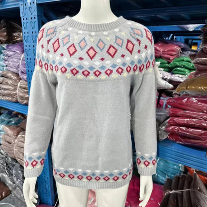 2025 Spring Knitted Women Sweater Print O-neck Long Sleeve Casual Loose Sweaters Female Winter Elegant Trendy Ladies Clothes