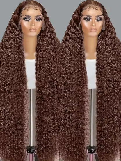 34 30 Inch Chocolate Brown Deep Wave Lace Front Wigs Human Hair #4 Colored 13x4 Hd Curly Lace Frontal Wigs Pre Plucked