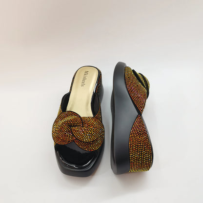 New Trendy Mid-heel Women's Sequins Slippers Outdoor Casual Slippers, High Quality Lady Party Shoes Elegant Shoes F5-1112-2