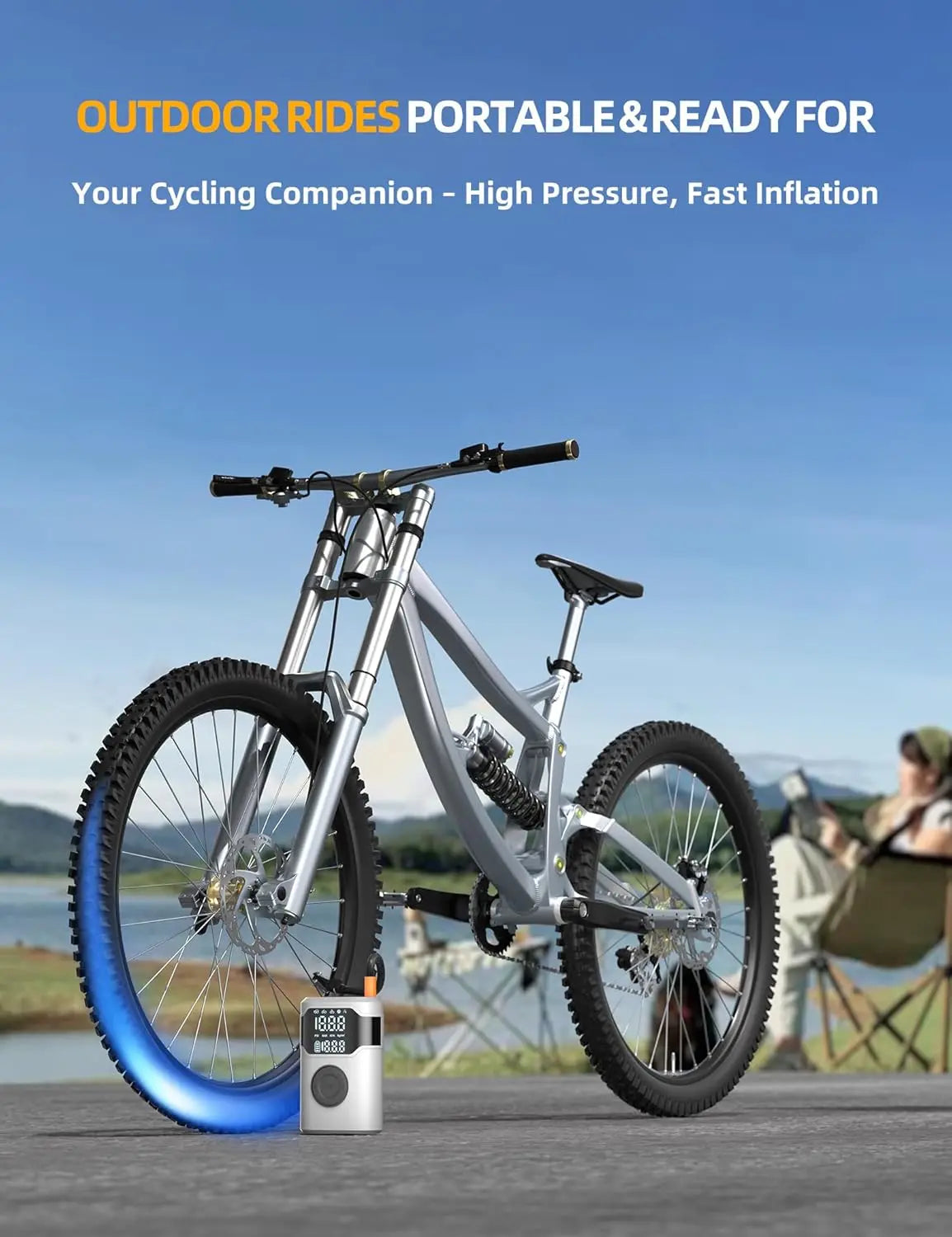 Portable Tire Inflation Pump -150PSI Cordless Tire Inflation Pump with 5x Speed Increase and Digital Pressure Gauge