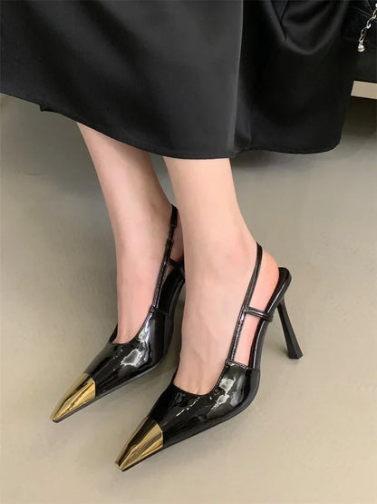 Street Style Pointed Toe Women Pumps Fashion Slingbacks Thin High Heels Elegant Stripper Prom Ladies Sandals Shoes