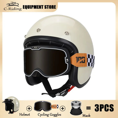 Hot Sale Open Face Helmet Retro 3/4 Jet Motorcycle Helmets Men ABS Shell Safty Cap German Style Four Seasons DOT Approved