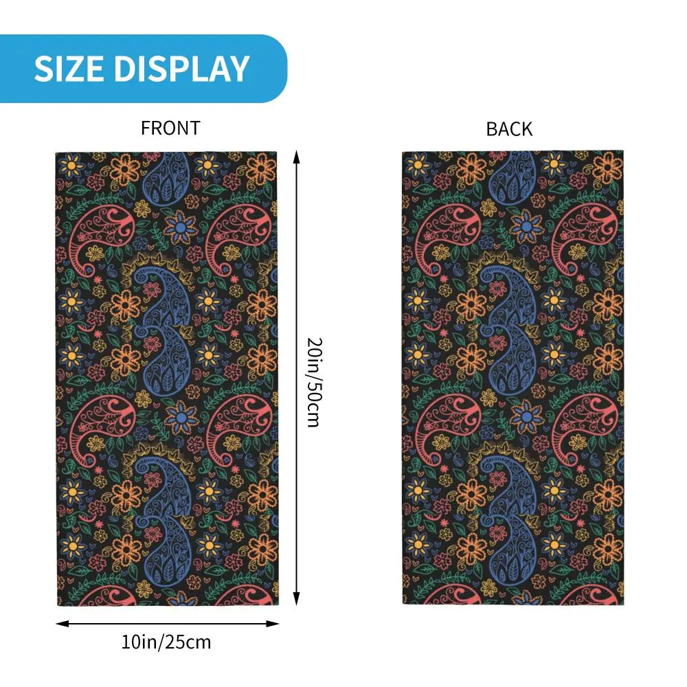 Custom Black Bandana Pattern Bandana Neck Gaiter for Hiking Cycling Women Men Wrap Scarf Paisley Style Headband Warmer