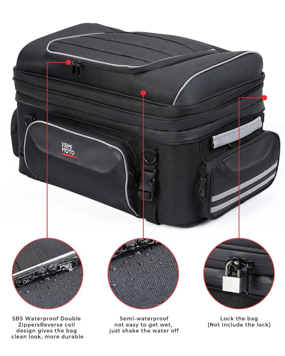 Motorcycle Travel Luggage Rack Tail Bags 40L-50L Expandable Collapsible Trunk Bag for Touring Road King Street Glide Road Glide