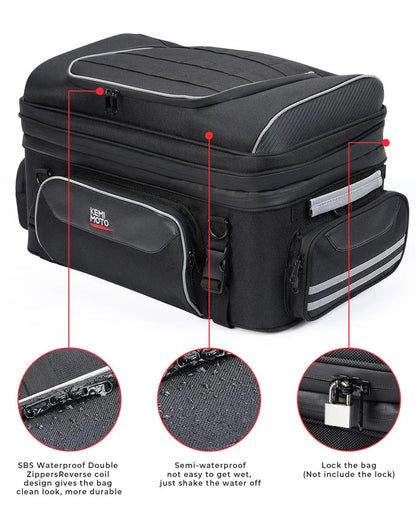 Motorcycle Travel Luggage Rack Tail Bags 40L-50L Expandable Collapsible Trunk Bag for Touring Road King Street Glide Road Glide