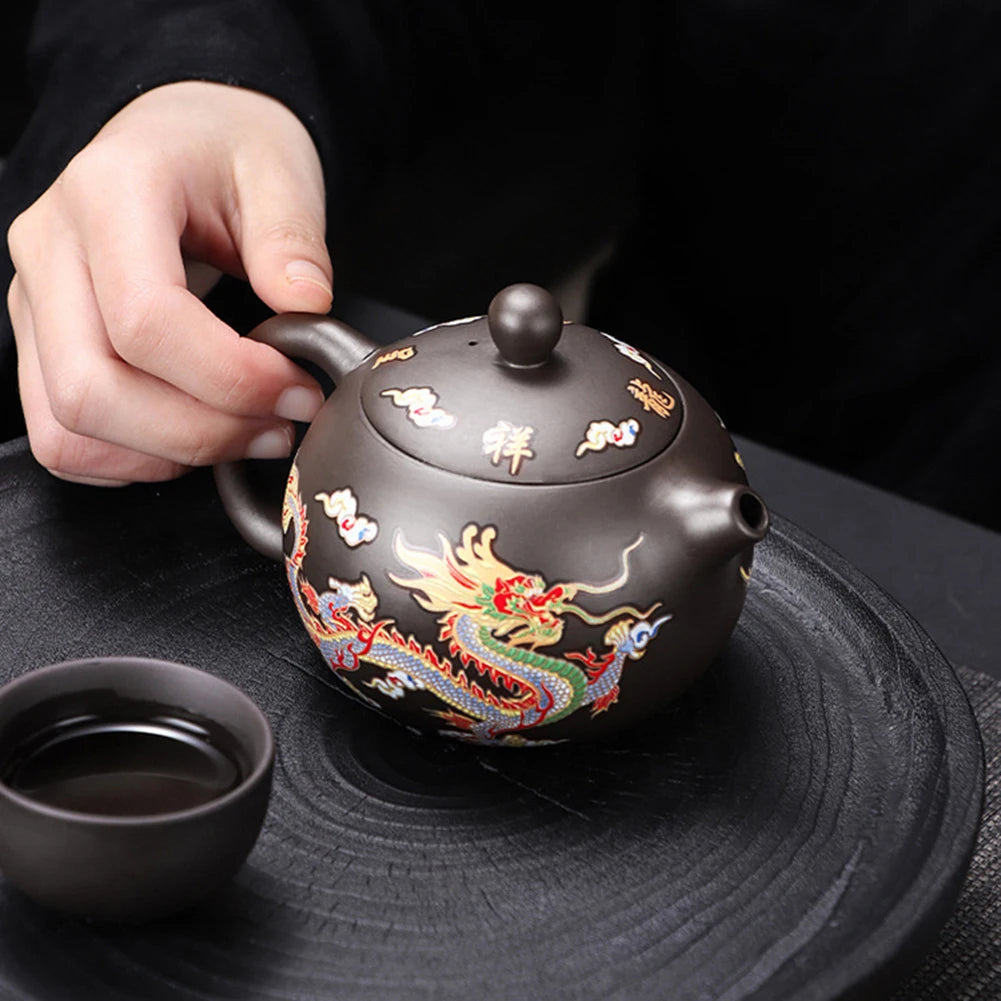 Hand-made Dragons Phoenixs Color-changing Purple Clay Teapot Reusable Tea Pot For Brewings Tea Cup Infuser Teapot Valuable Gift