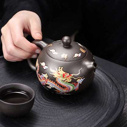 Hand-made Dragons Phoenixs Color-changing Purple Clay Teapot Reusable Tea Pot For Brewings Tea Cup Infuser Teapot Valuable Gift