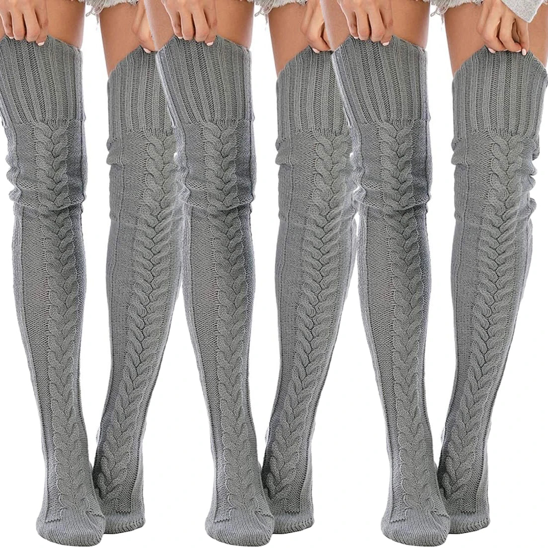 TRALOW Women's Thigh High Socks Over the Knee Cable Knit Boot Socks, Long Warm Fashion Leg Warmers Winter For Party Cosplay Yoga