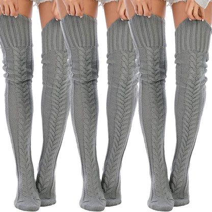 TRALOW Women's Thigh High Socks Over the Knee Cable Knit Boot Socks, Long Warm Fashion Leg Warmers Winter For Party Cosplay Yoga