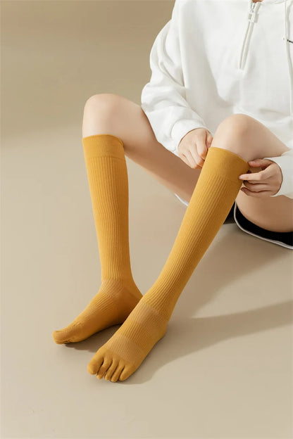 New Women Knee High Toe Socks Soft Lady Girls Breathable Comfortable Solid Color Cute Long Sock For Women