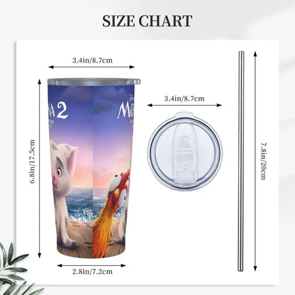 Moana and Pua Cartoon Movie Insulated Tumbler with Straws Stainless Steel Coffee Mugs Double Wall Car Bottle Cups 20oz