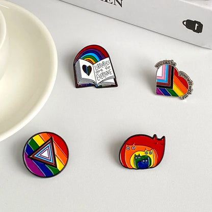 Rainbow Heart Enamel Pin Pride Tooth Book Cats Brooches Collar Badge LGBTQ Love is Love Gay Lesbian Jewelry Gift