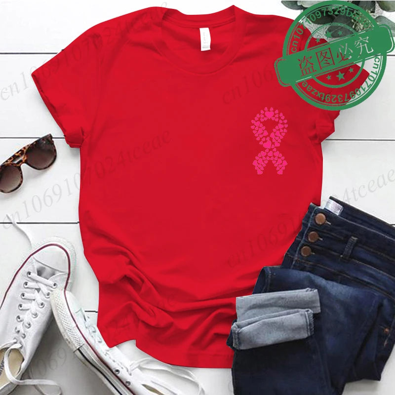 Breast Cancer Awareness Printed Women T-shirt Short Sleeve Pink Clothes Tops Breast Cancer Survivor Tee Shirt Clothing for Woman
