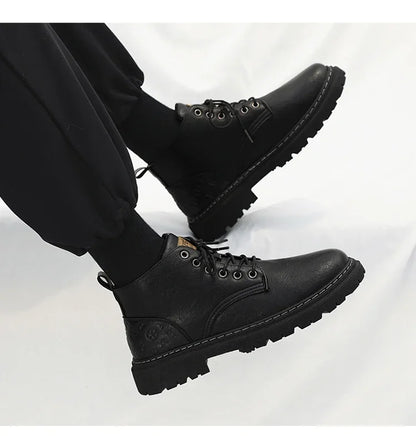 2024 New Men's Shoes High-top Leather Boots Men's Casual Fashion  Boots Retro All-match Work Shoes Fashion Desert Boots