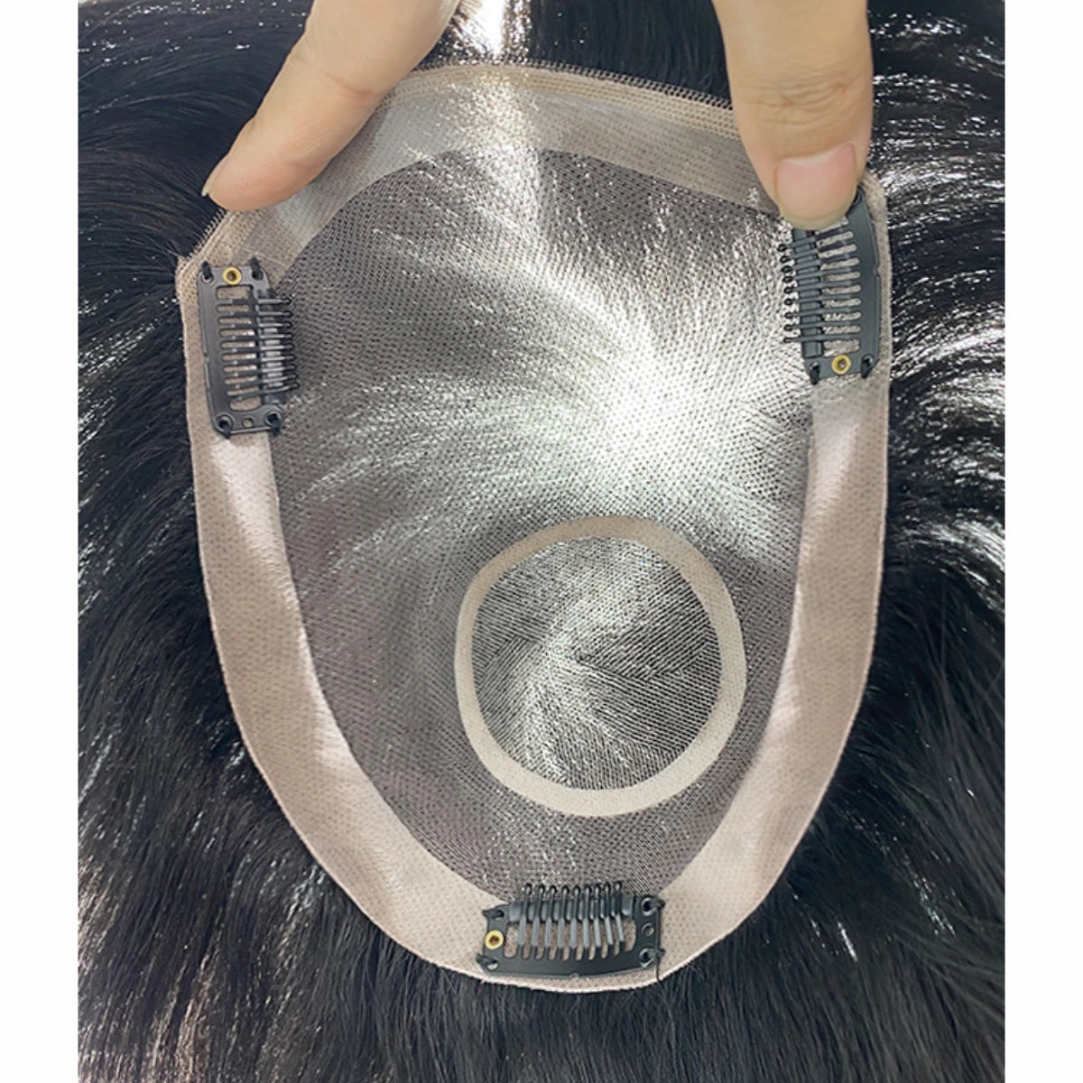 Men Toupee 100% Human Hair Mono Base 6 Inch Length PU Perimeter Lace Interior With Clips Fully Ventilated Natural Black Wig