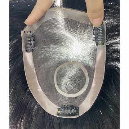 Men Toupee 100% Human Hair Mono Base 6 Inch Length PU Perimeter Lace Interior With Clips Fully Ventilated Natural Black Wig