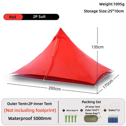 ASTA GEAR Fengyin2 Pyramid Tent Outdoor Ultralight 20D nylon Tent Camping Windproof Hiking Backpacking