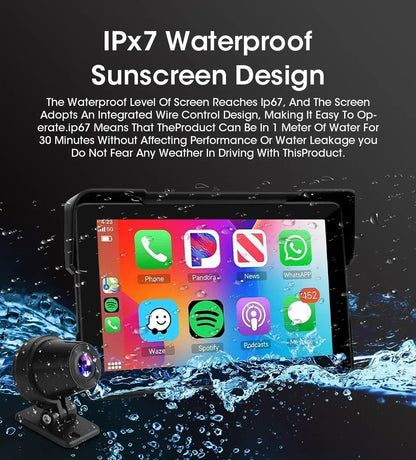 7 inch Portable Motorcycle Navigation Support 2K Camera  IPX7 Waterproof LCD Display For Wireless CarPlay Android Auto