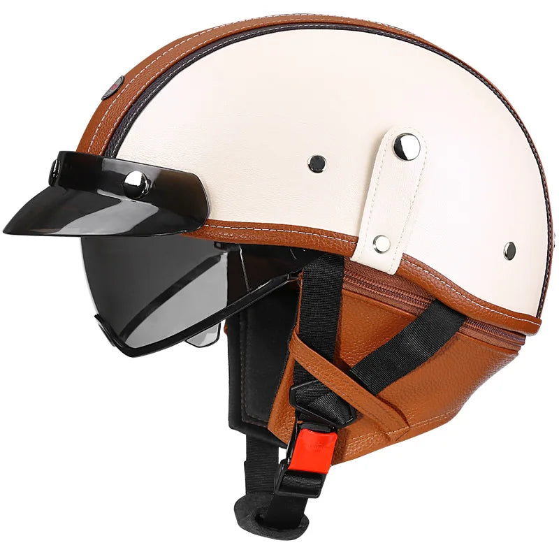 Retro Motorcycle Helmet DOT Approved Built in Sunglasses Casco Moto Helmet Detachable Insert Liner Vintage German Half Helmet