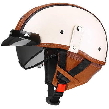 Retro Motorcycle Helmet DOT Approved Built in Sunglasses Casco Moto Helmet Detachable Insert Liner Vintage German Half Helmet